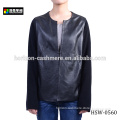 Fashion Cashmere Woman Leather Jacket, Well-Designed Unique Black Jacket